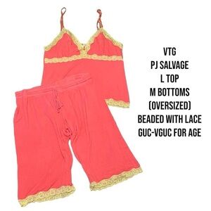 PJ Salvage Coral and Yellow Lace Trim Sleepwear Set